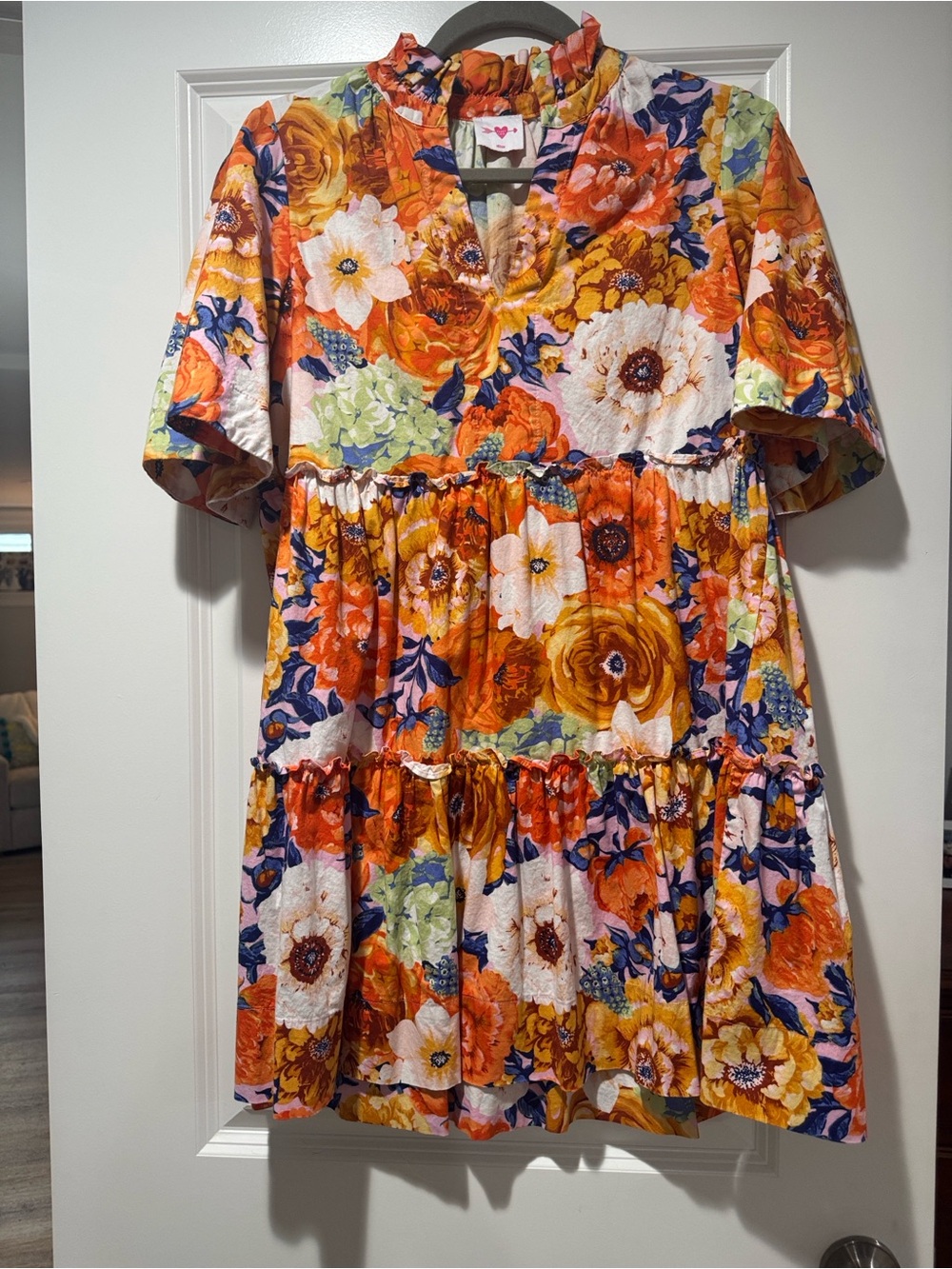 Floral Tiered Dress in Orange and White